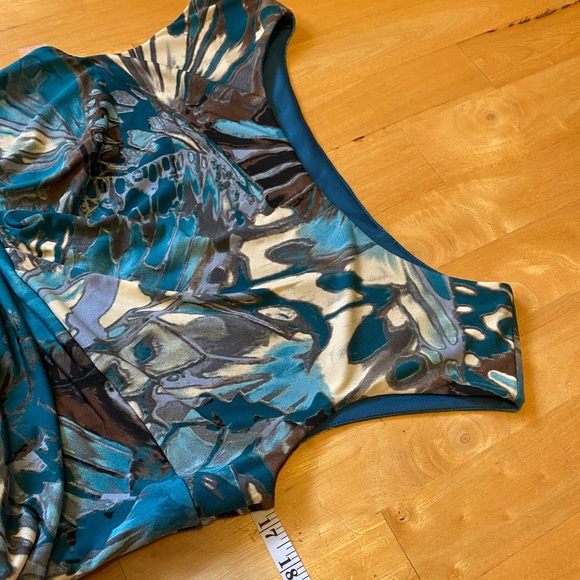 Connected Apparel Cap Sleeve Mock Wrap Dress Teal - Picture 11 of 15